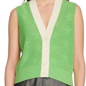 Sandro Tranquille Green Wool Cashmere Sleeveless Cardigan Vest Stars